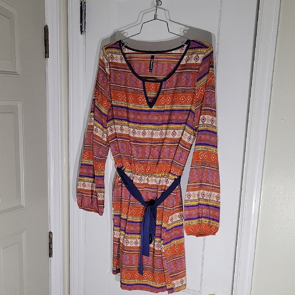 Peppermint Blue and Orange Long Sleeve Light Weight Dress